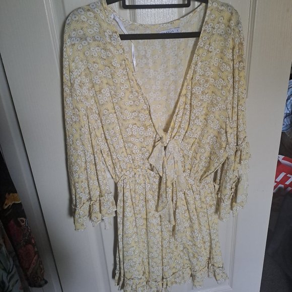 Ghanda Pants - Floral yellow short jumpsuit